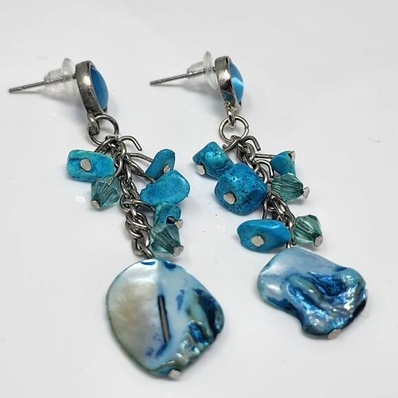 Blue Howlite Abalone Earrings - Picture 6 of 6